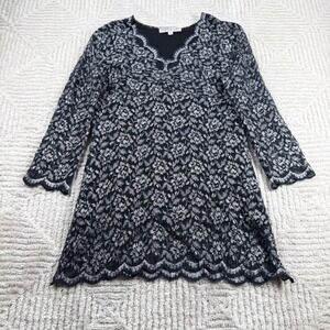 Andria Lieu Floral Lace Tunic Women's Large Black Silver Vintage Whimsigoth VTG